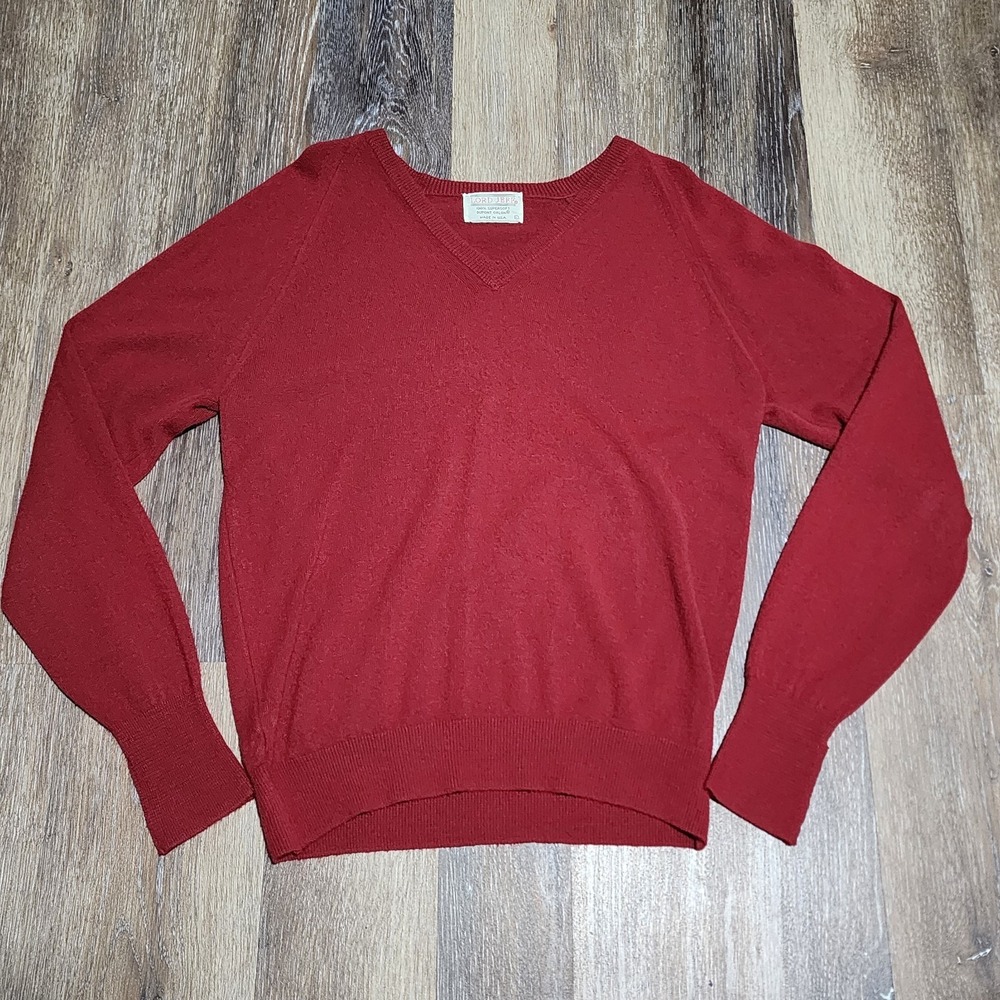 VTG Lord Jeff Sweater Mens Large L V-Neck Orlon Red Brick Ivy Preppy Made In USA